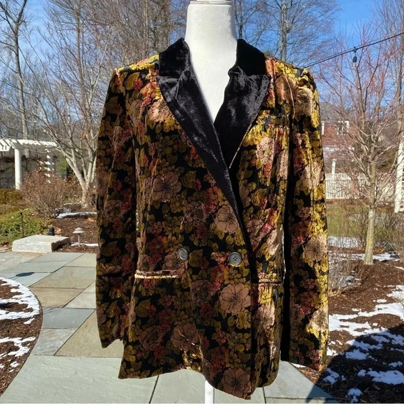 NWT Free People Nicolette Velvet Floral Blazer Oversized Boyfriend Jacket XS - Picture 9 of 17